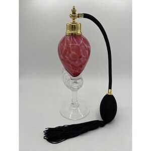 Hand Blown Glass Perfume Bottle Atomizer Pink/Red/Orange/Clear Swirl 8"